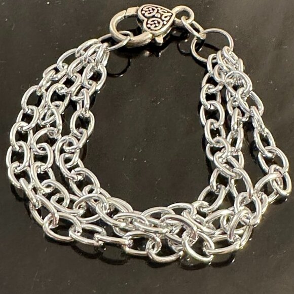 Silver Chain 3 Strand Bracelet Lightweight Contemporary Punk Rock Modern Gift - Picture 1 of 3